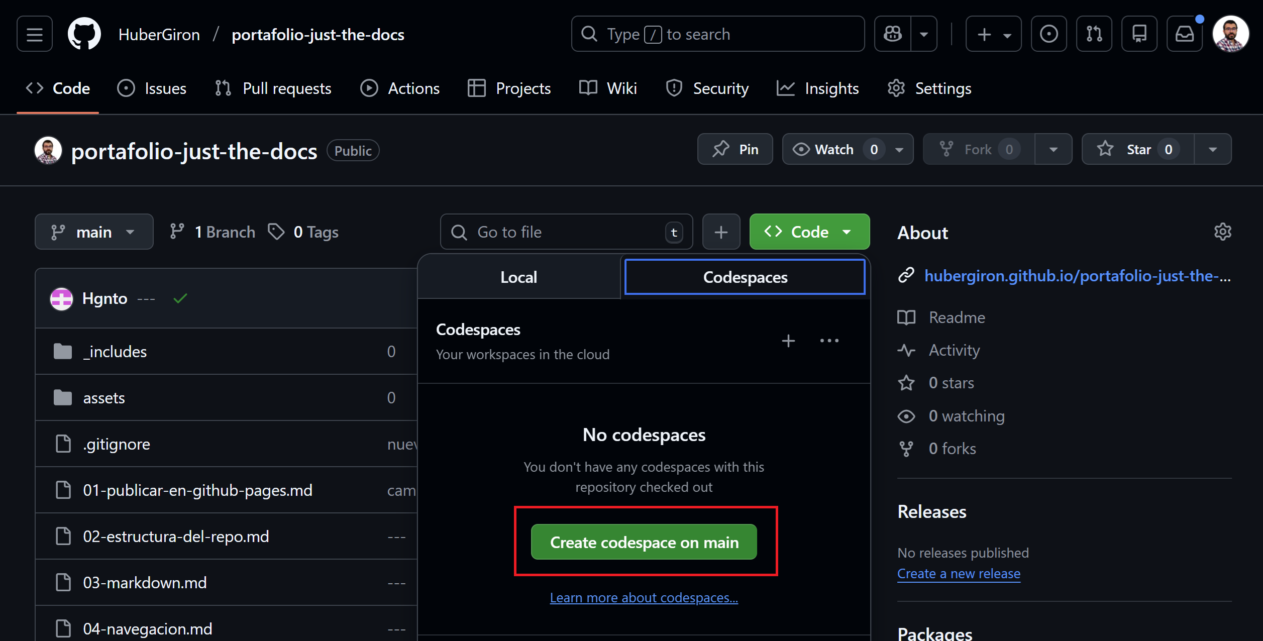 Figura 5 — Codespaces