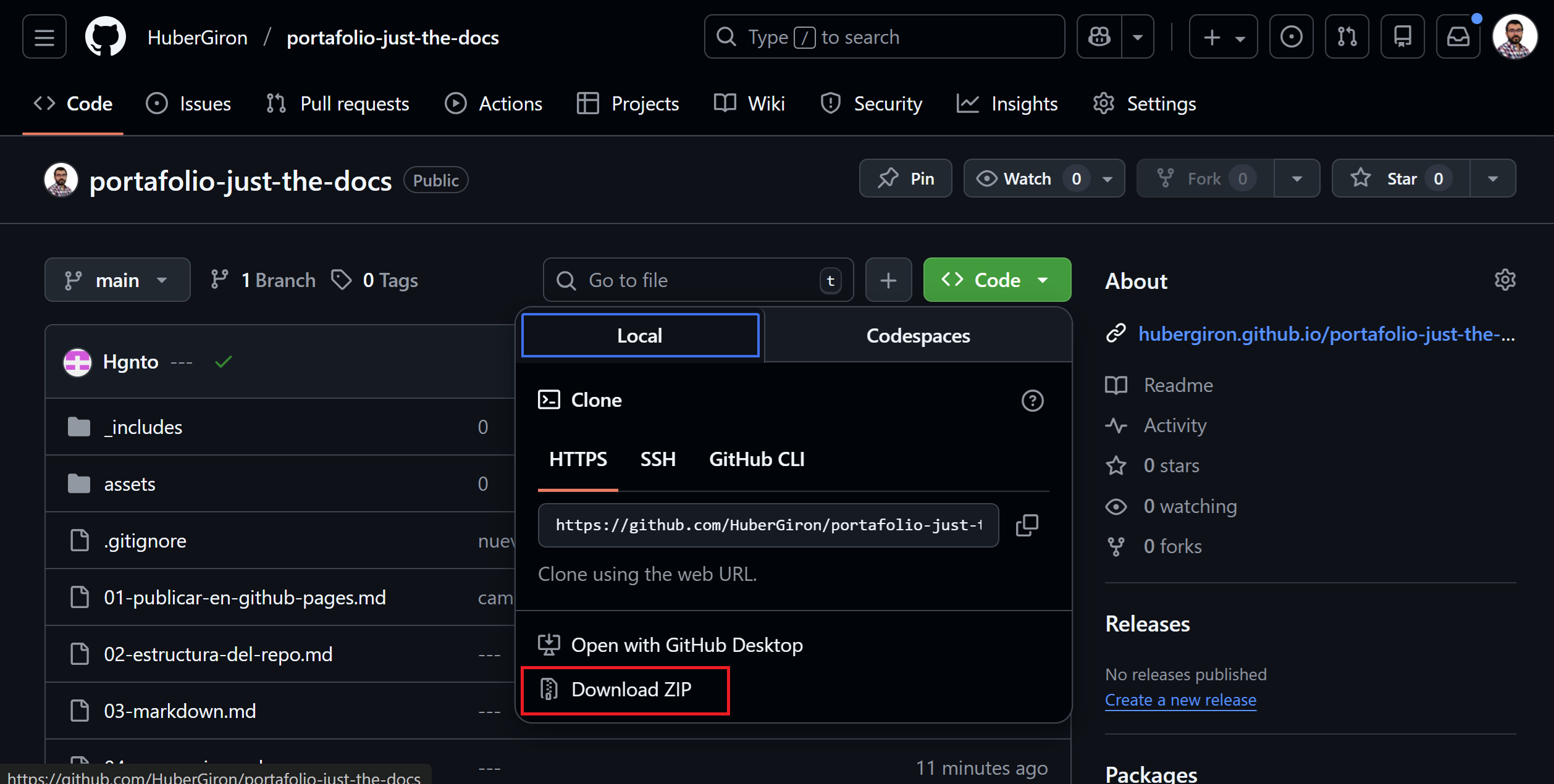 Figura 3 — Download ZIP + Upload files