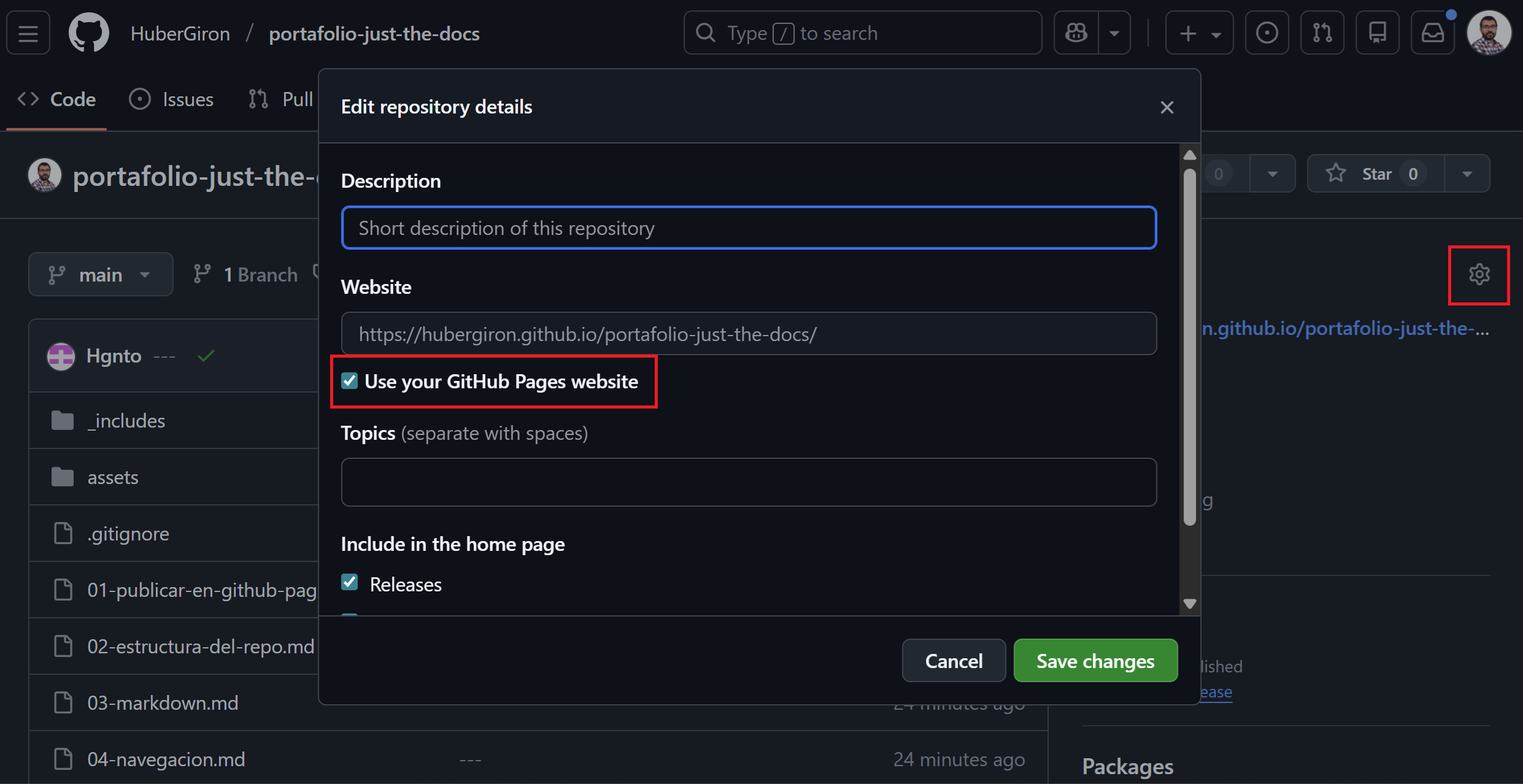 Figura 8 — Pages settings